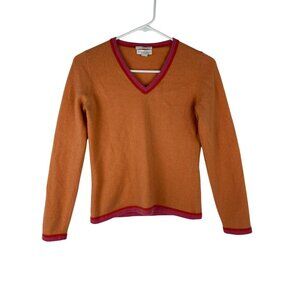 Charter Club Womens S 2-Ply 100% Cashmere V-Neck Sweater Orange With Red Trim
